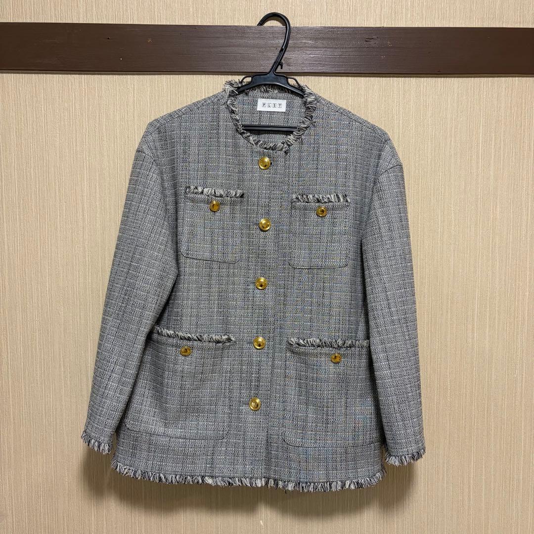 PLST ノーカラー　ツイードジャケット　フォーマル　セレモニー　入園式　卒園式