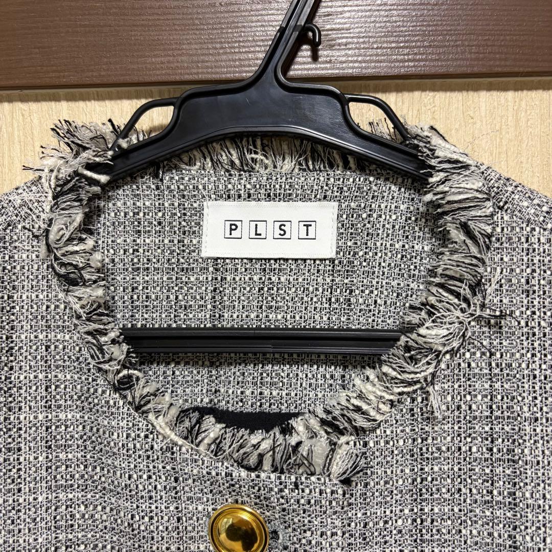 PLST ノーカラー　ツイードジャケット　フォーマル　セレモニー　入園式　卒園式