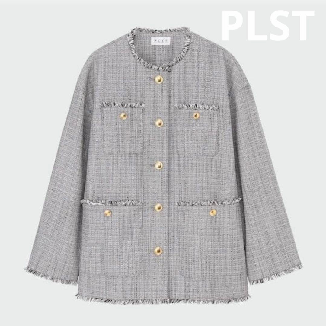 PLST ノーカラー　ツイードジャケット　フォーマル　セレモニー　入園式　卒園式