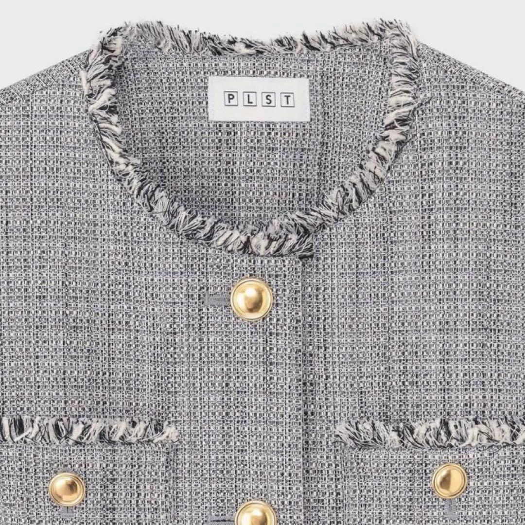 PLST ノーカラー　ツイードジャケット　フォーマル　セレモニー　入園式　卒園式