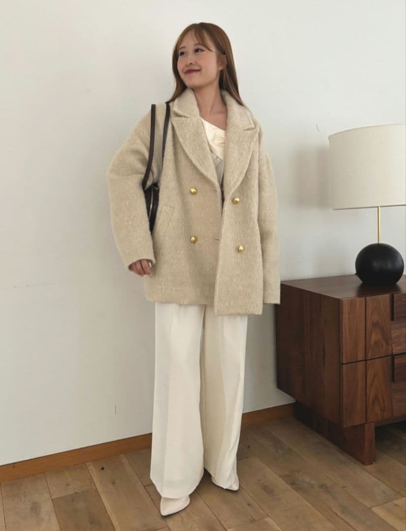 EMMA ROUGE VIF ラメシャギースライバーピーコート ベージュ