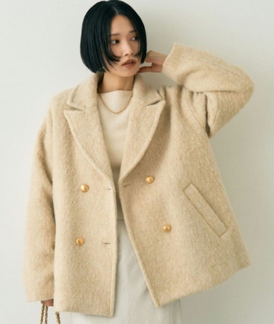 EMMA ROUGE VIF ラメシャギースライバーピーコート ベージュ