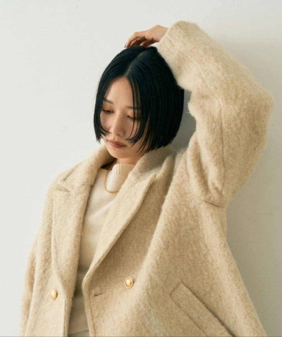 EMMA ROUGE VIF ラメシャギースライバーピーコート ベージュ