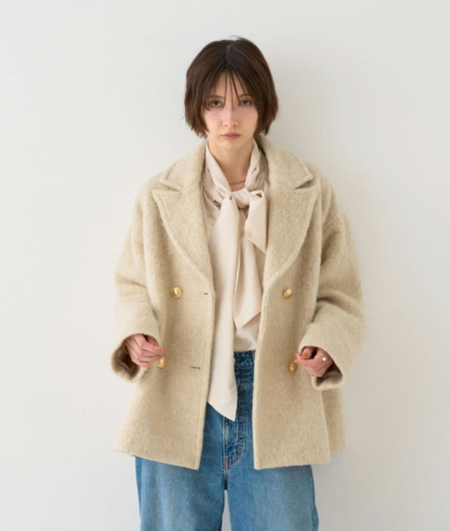 EMMA ROUGE VIF ラメシャギースライバーピーコート ベージュ