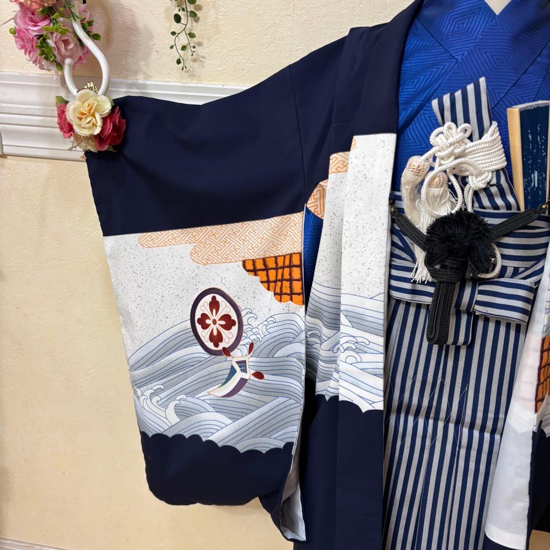 七五三 五歳‼️紺地鷹凛々しい金彩煌びやか❤️完全フルセット