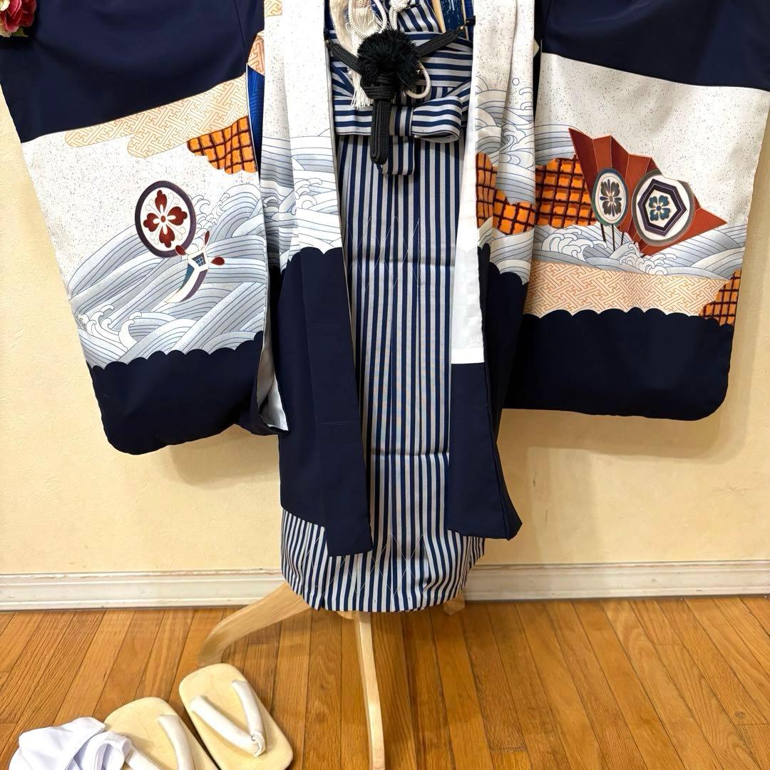 七五三 五歳‼️紺地鷹凛々しい金彩煌びやか❤️完全フルセット