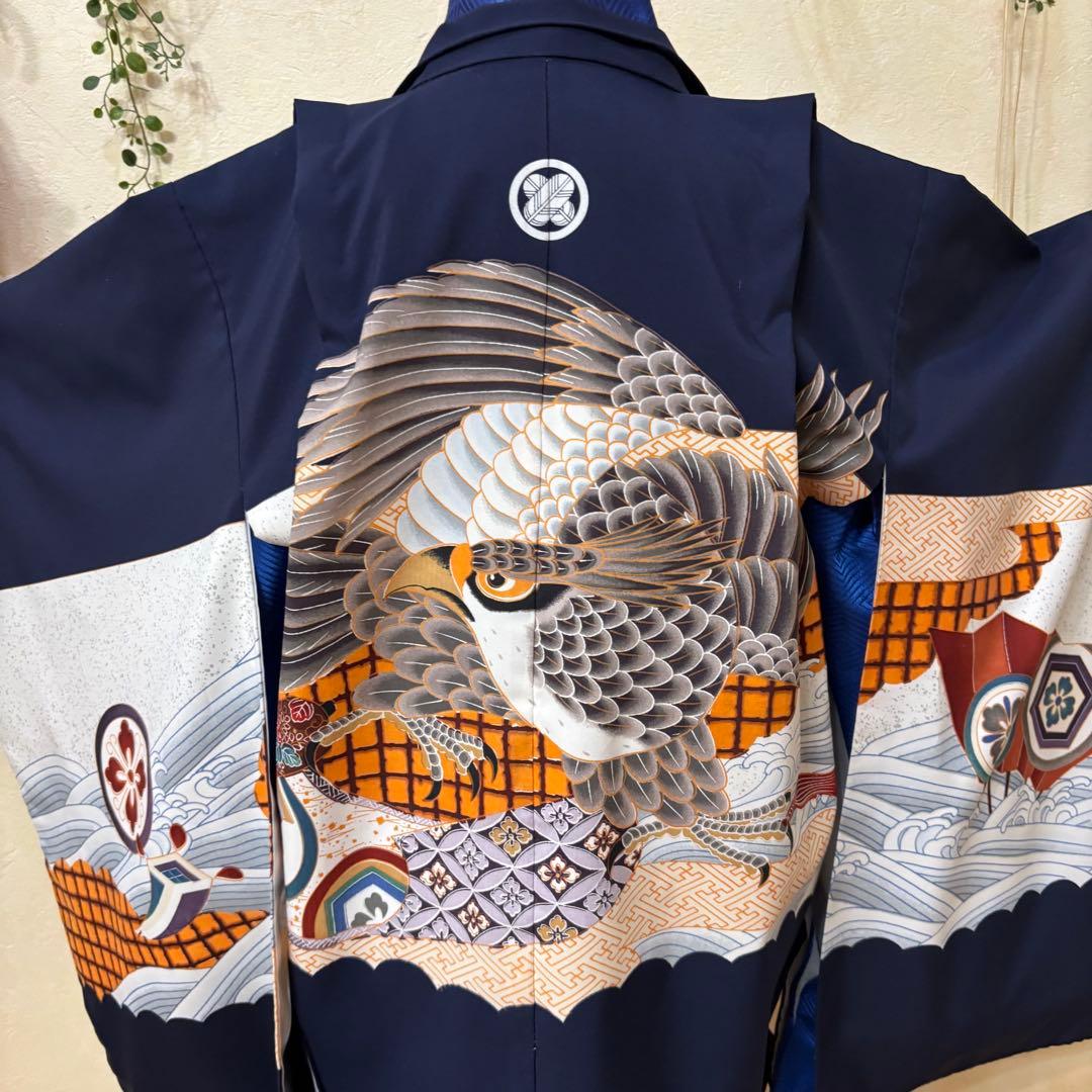 七五三 五歳‼️紺地鷹凛々しい金彩煌びやか❤️完全フルセット