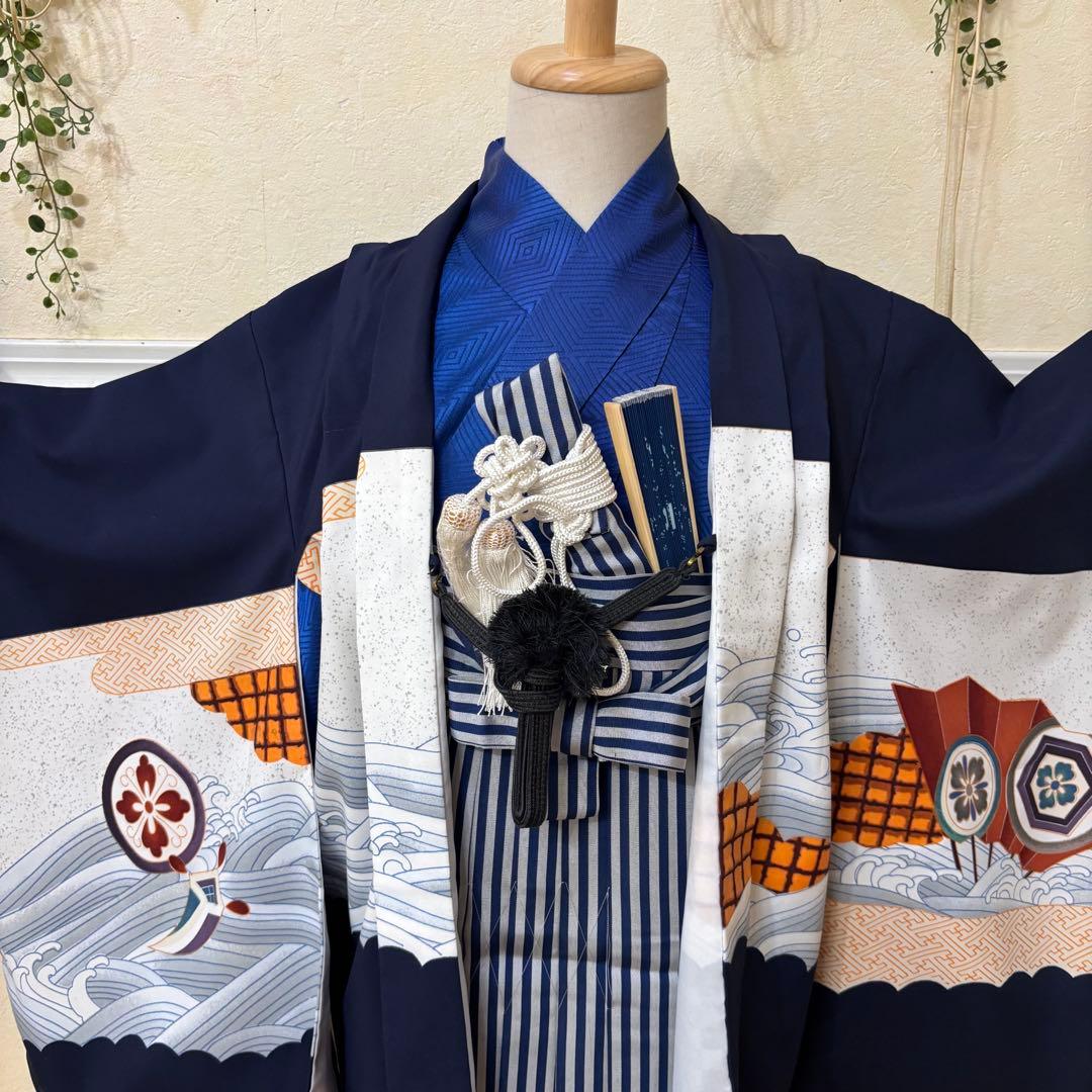 七五三 五歳‼️紺地鷹凛々しい金彩煌びやか❤️完全フルセット