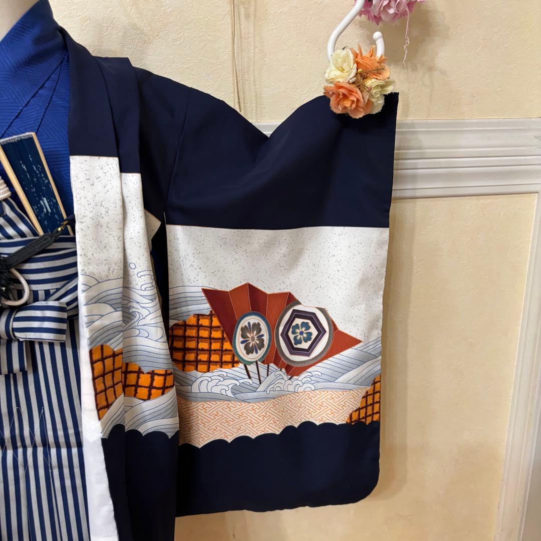 七五三 五歳‼️紺地鷹凛々しい金彩煌びやか❤️完全フルセット