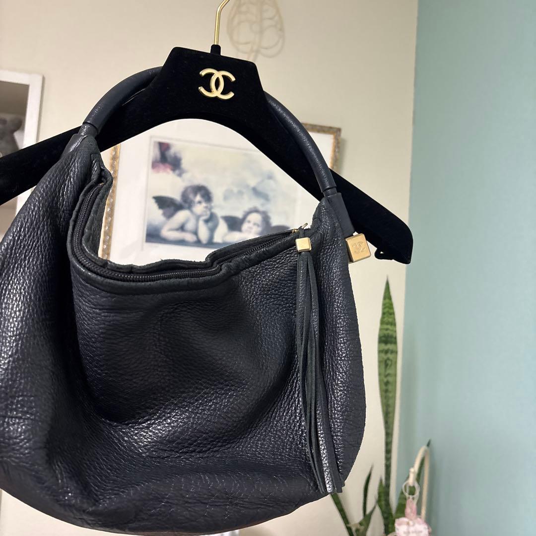 686 CHANEL正規品バック　ブラック　ワンショルダー　フリンジ　レザー