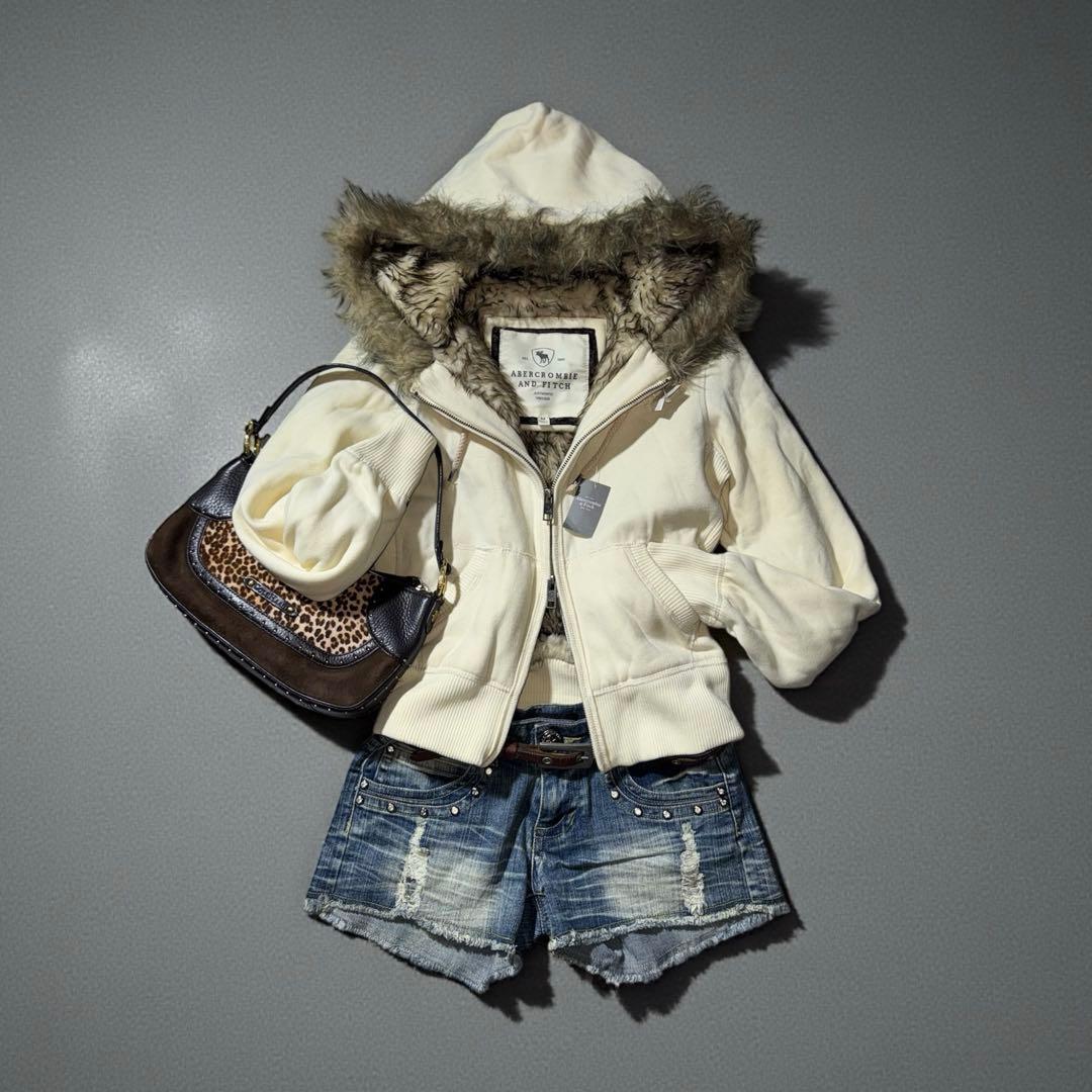 00s archive A&F fur zip hoodie 平成ギャル y2k