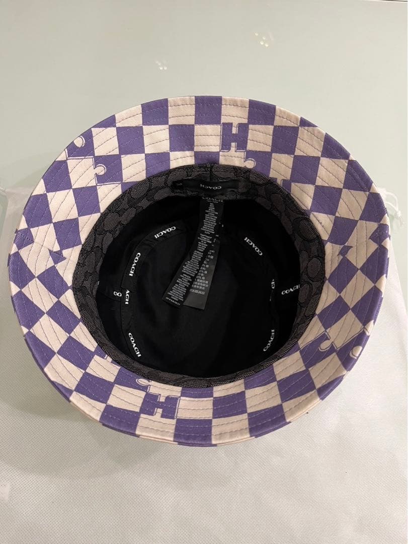 【新品本物】COACHコーチバケットハットチェッカー帽子キャップシグネチャー限定