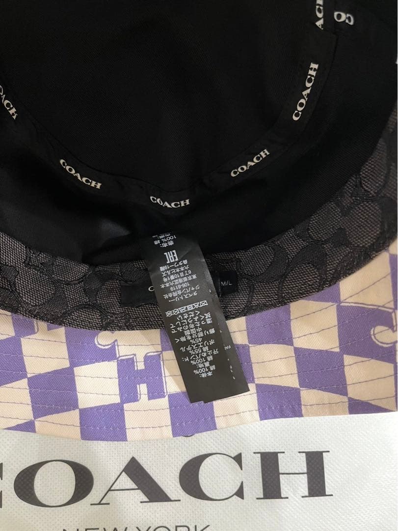 【新品本物】COACHコーチバケットハットチェッカー帽子キャップシグネチャー限定