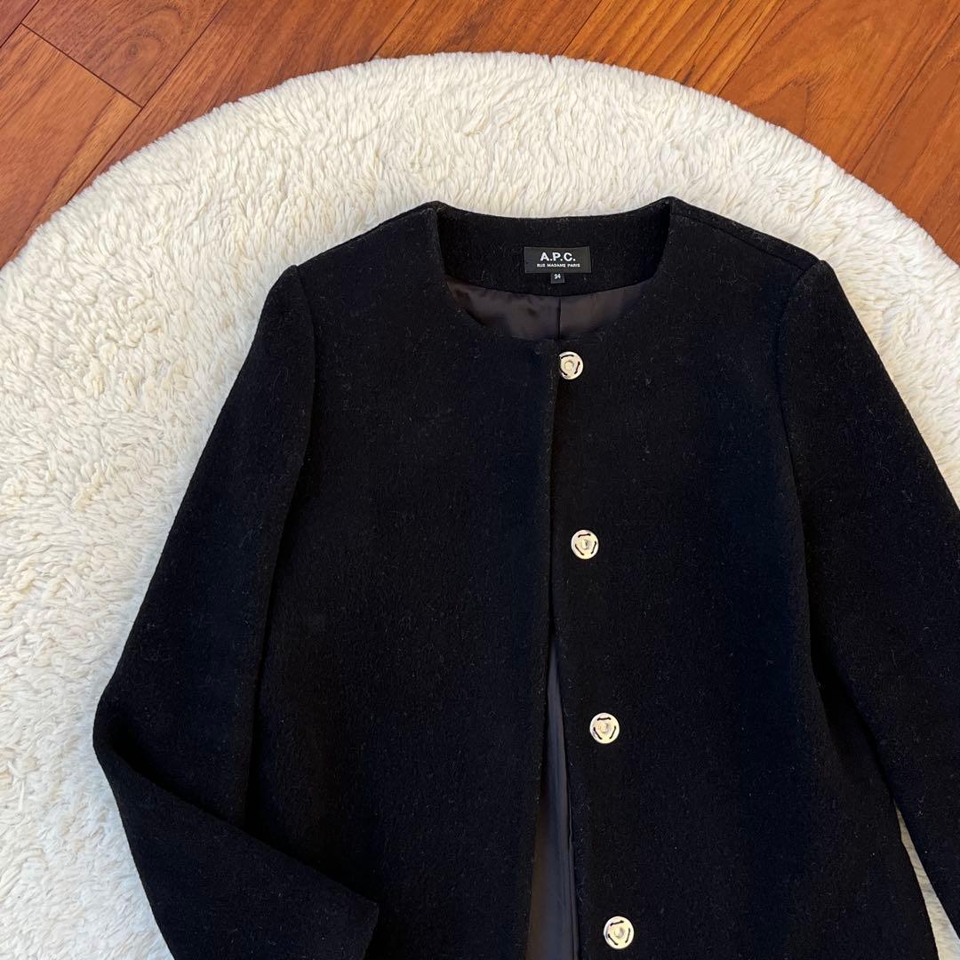 APC アーペーセー　ノーカラーウールブラックコート　34 S