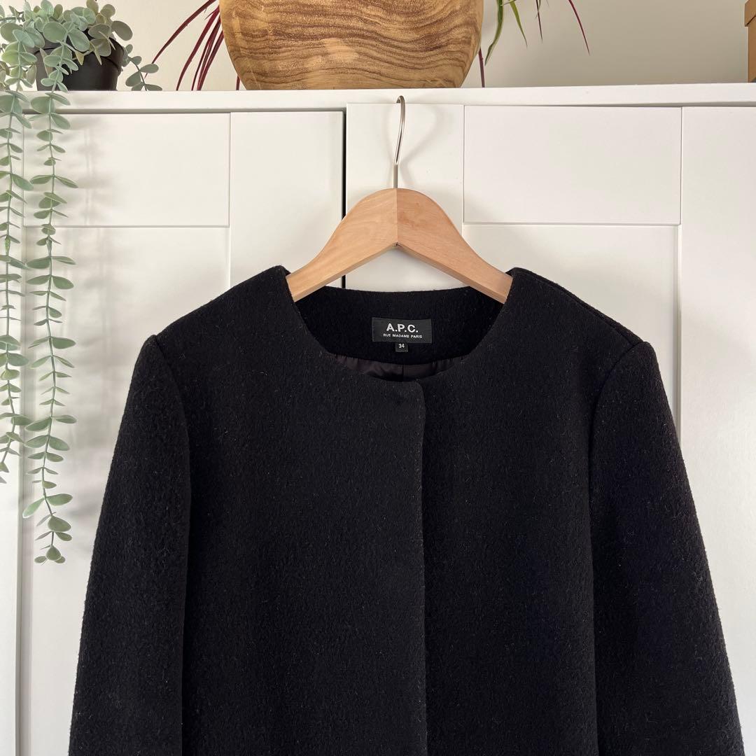 APC アーペーセー　ノーカラーウールブラックコート　34 S