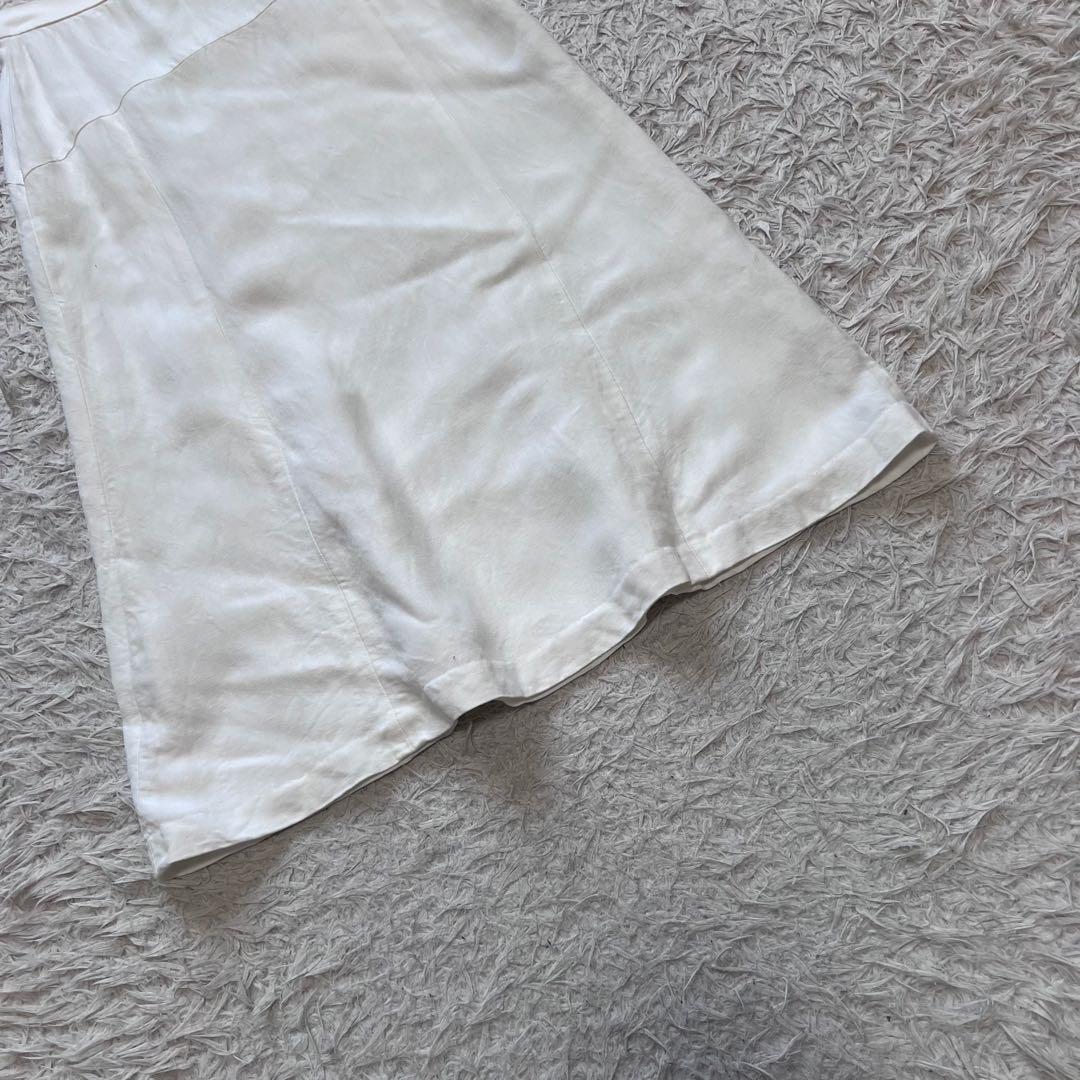 美品 現行 ベイジ セットアップスーツ ノーカラージャケット リネン混 スカート