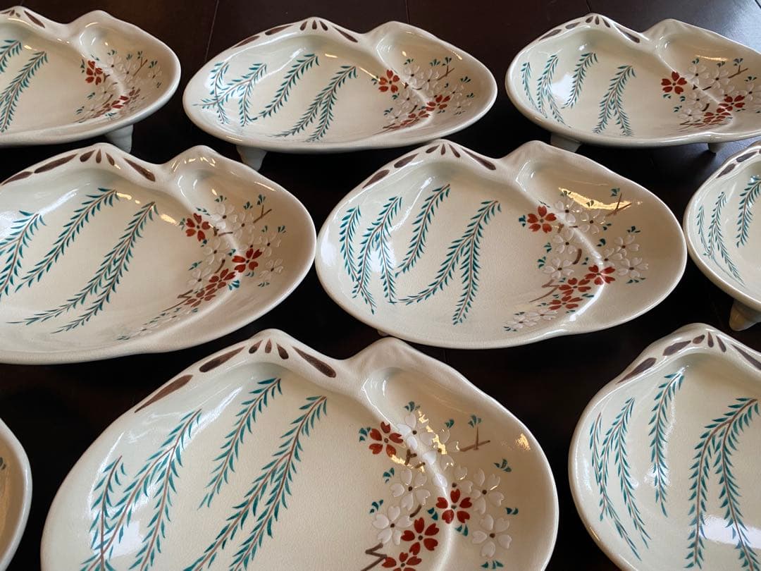 京焼向付仁清重ね蛤 柳と桜10客　新品未使