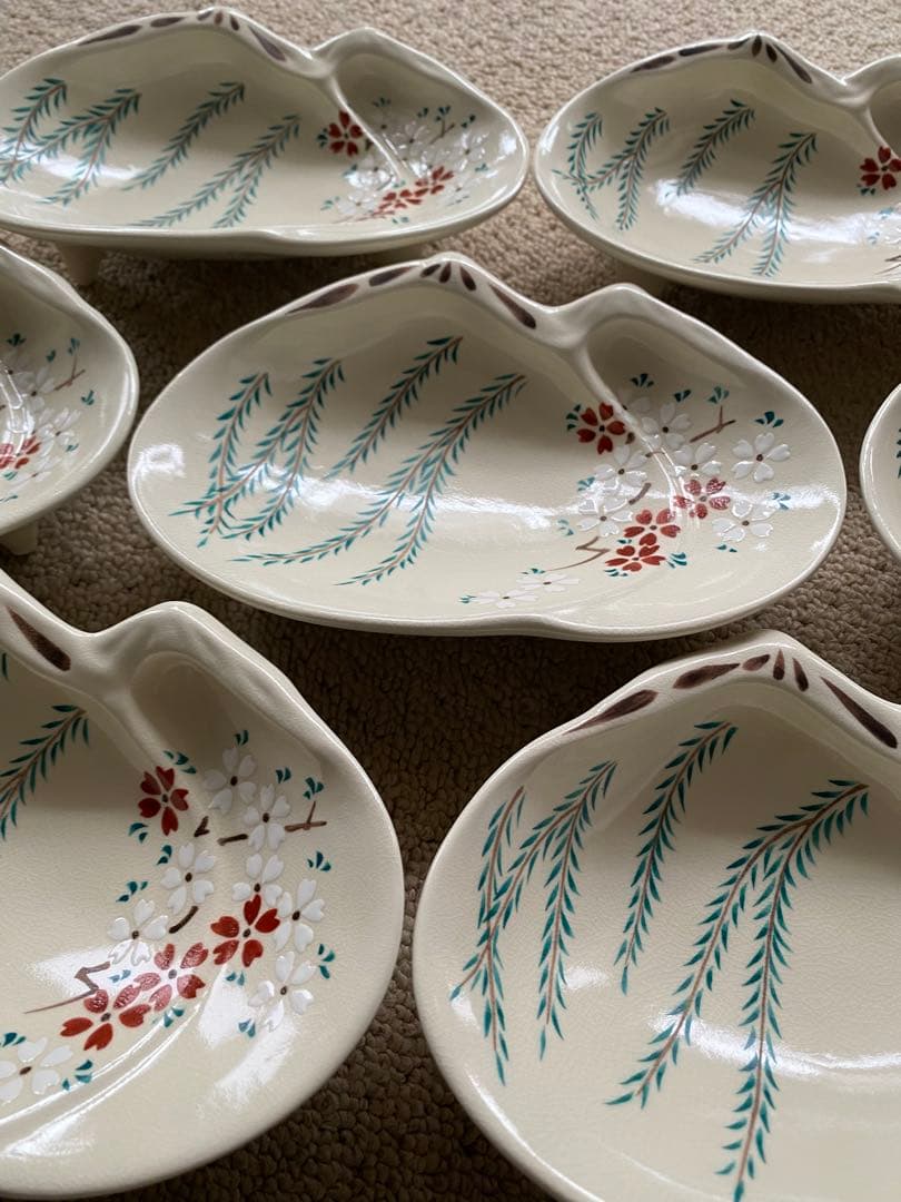 京焼向付仁清重ね蛤 柳と桜10客　新品未使