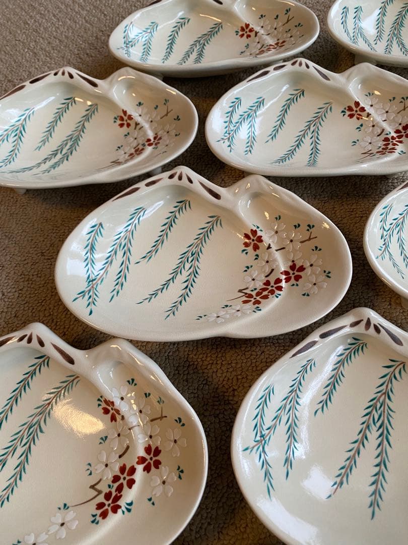 京焼向付仁清重ね蛤 柳と桜10客　新品未使