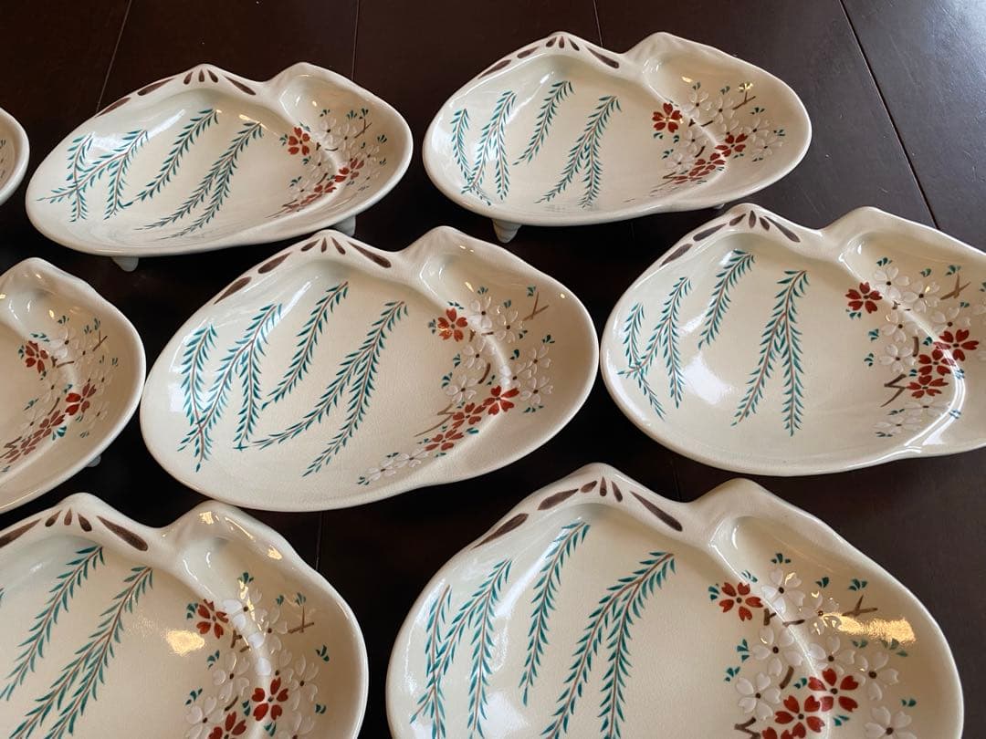 京焼向付仁清重ね蛤 柳と桜10客　新品未使