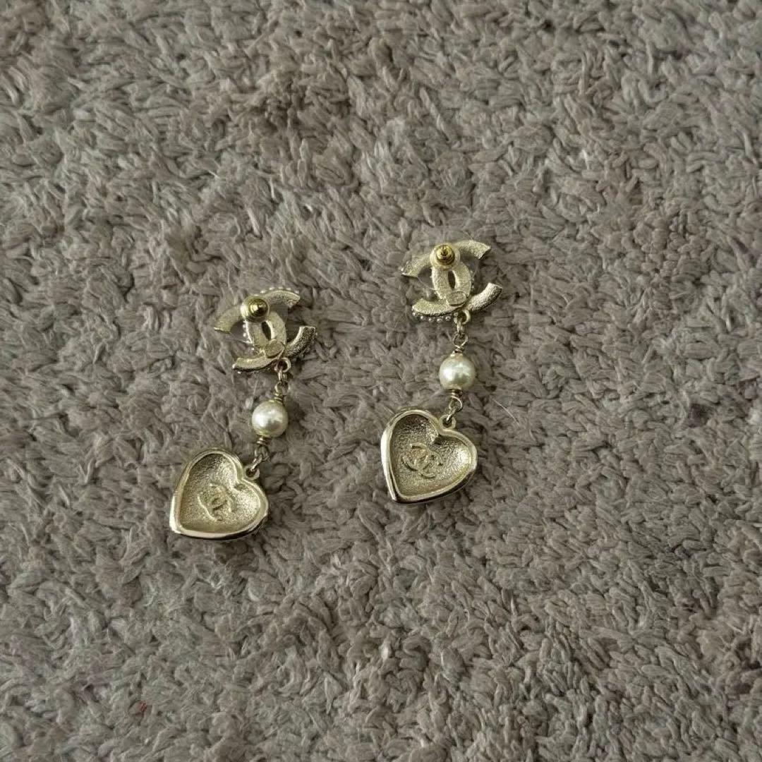 CHANEL ハートピアス フェイクパール＆ラインストーン 箱あり