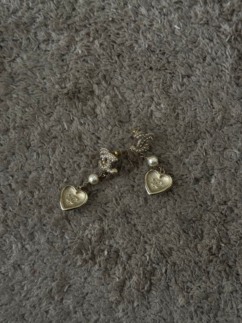 CHANEL ハートピアス フェイクパール＆ラインストーン 箱あり