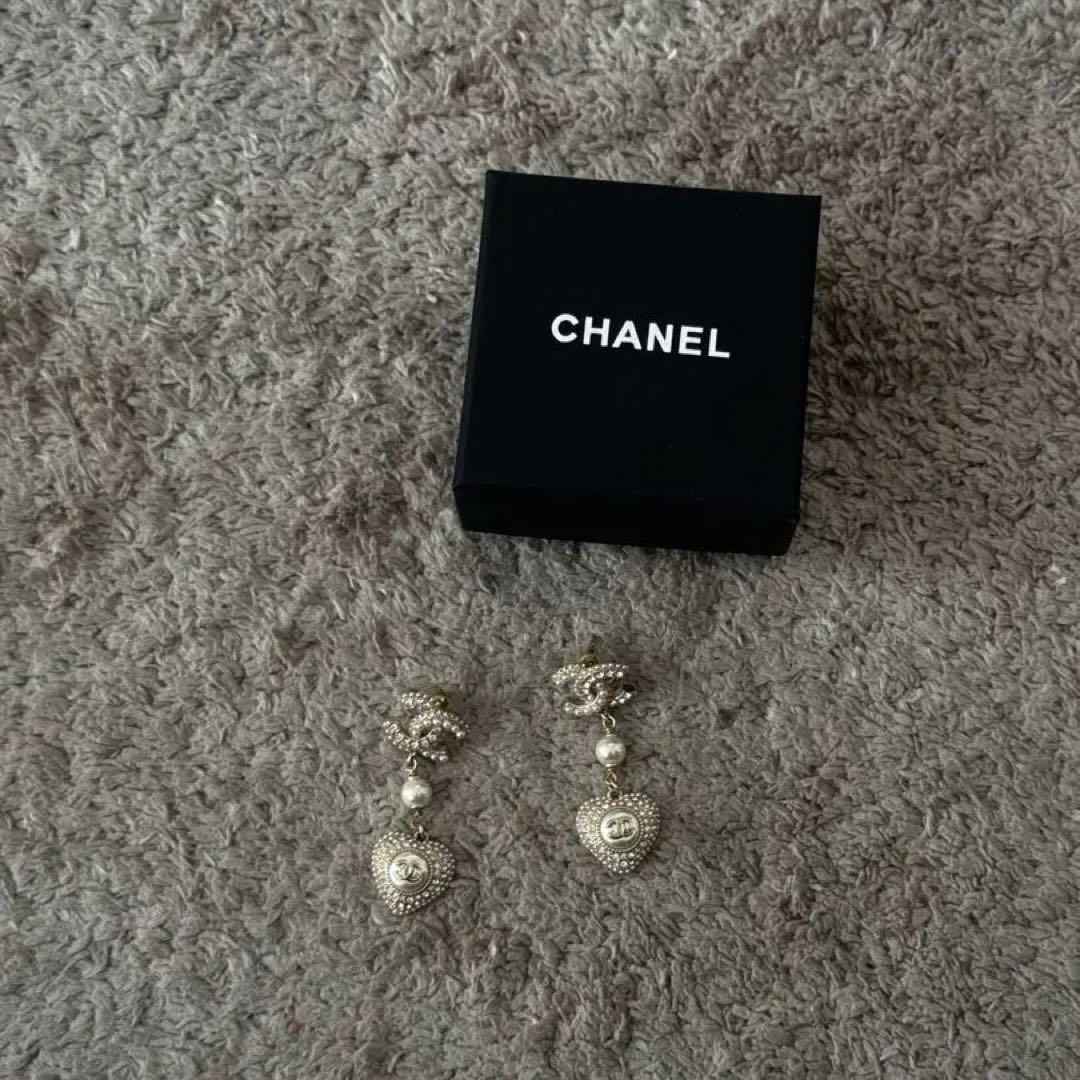 CHANEL ハートピアス フェイクパール＆ラインストーン 箱あり
