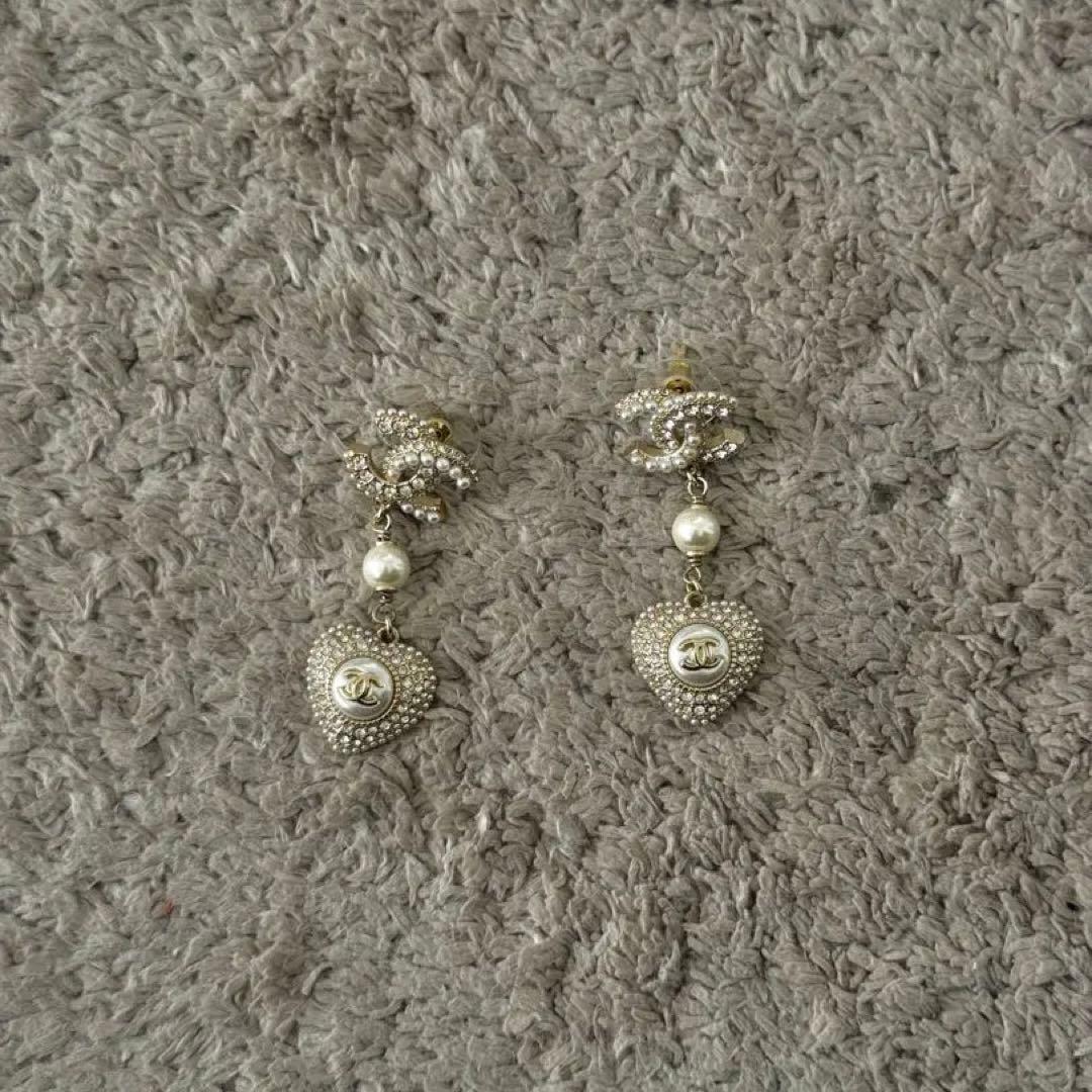CHANEL ハートピアス フェイクパール＆ラインストーン 箱あり