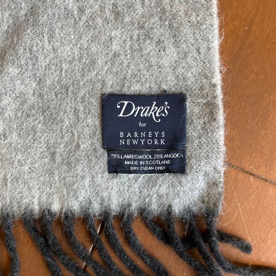 ②ドレイクス DRAKE'S グレー基調　ラムウール　マフラー　未使用　新品
