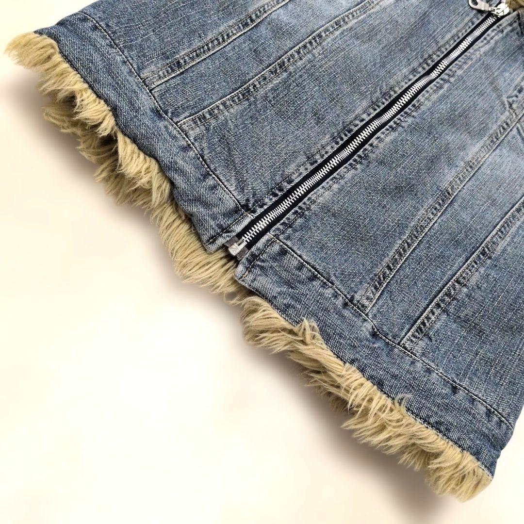 ディーゼル フリンジ風ファー付きデニムジャケット XL ブルー青 ユニセックス