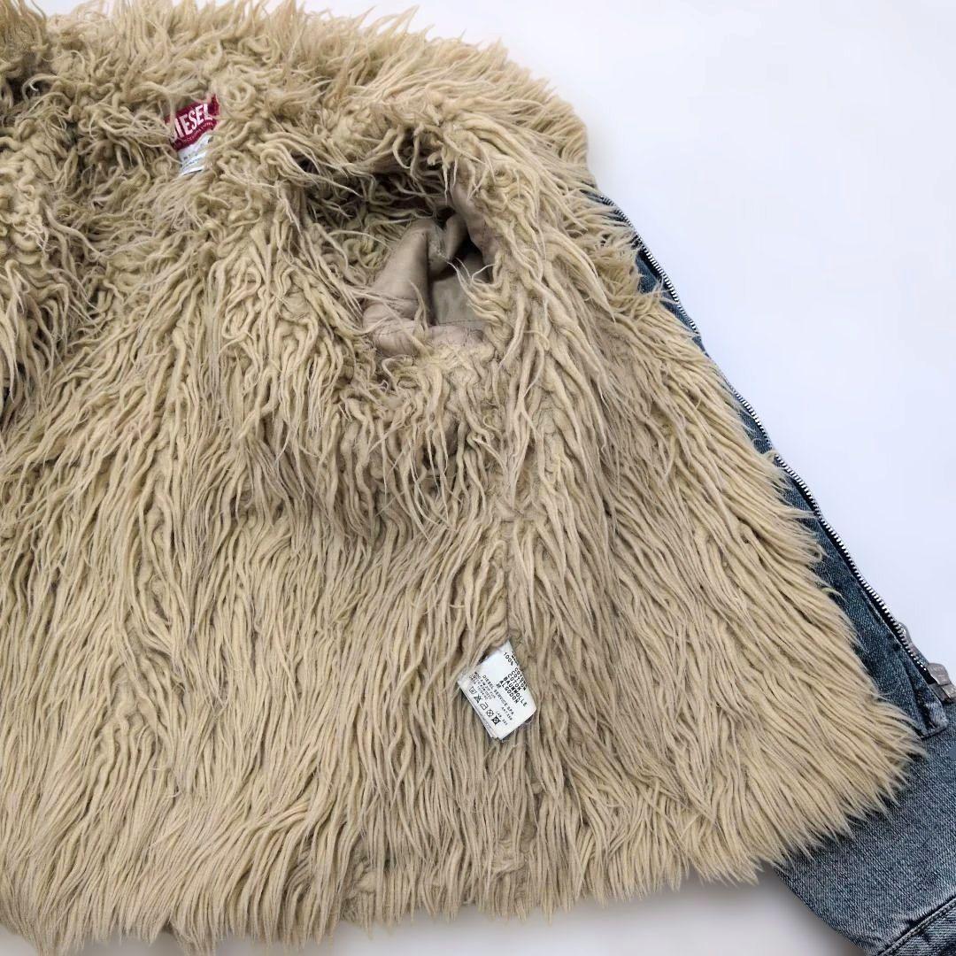 ディーゼル フリンジ風ファー付きデニムジャケット XL ブルー青 ユニセックス