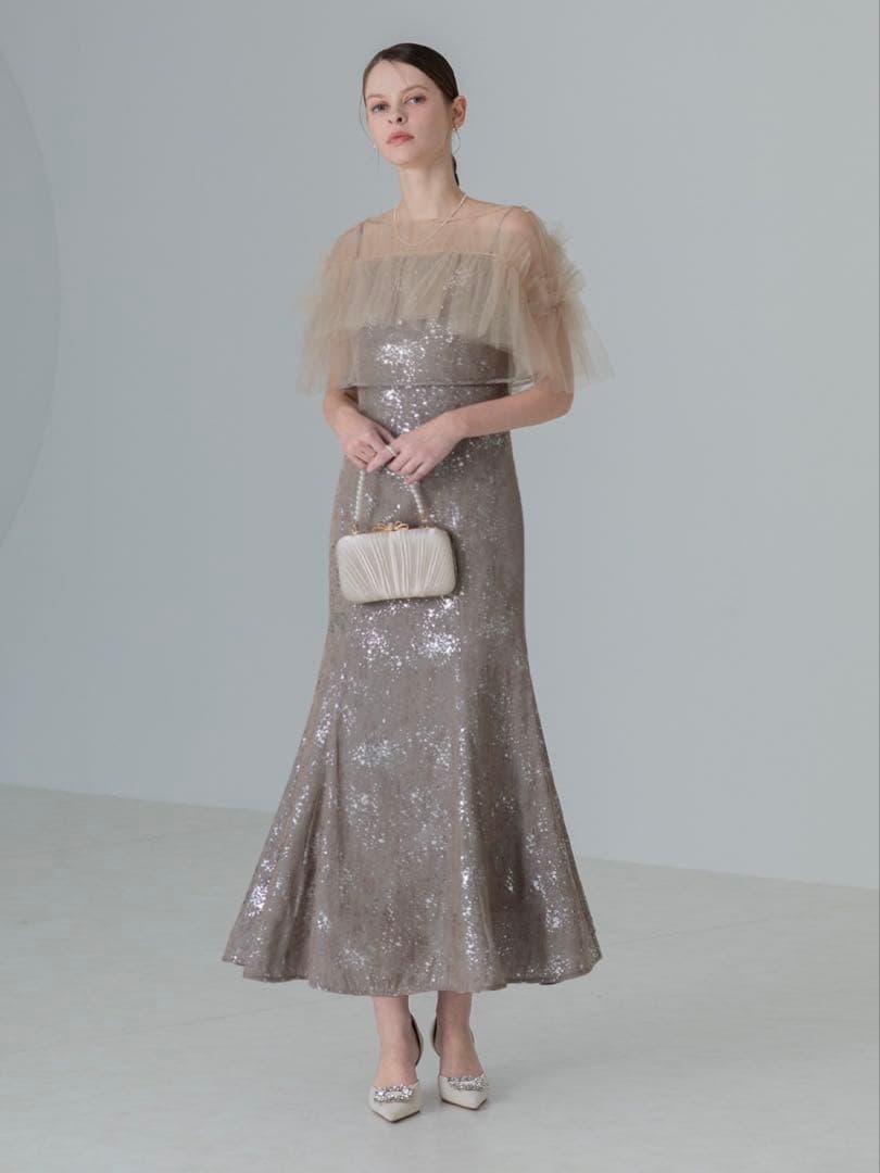 チュールフリルボレロペイントマーメイドワンピースドレス結婚式二次会パーティー