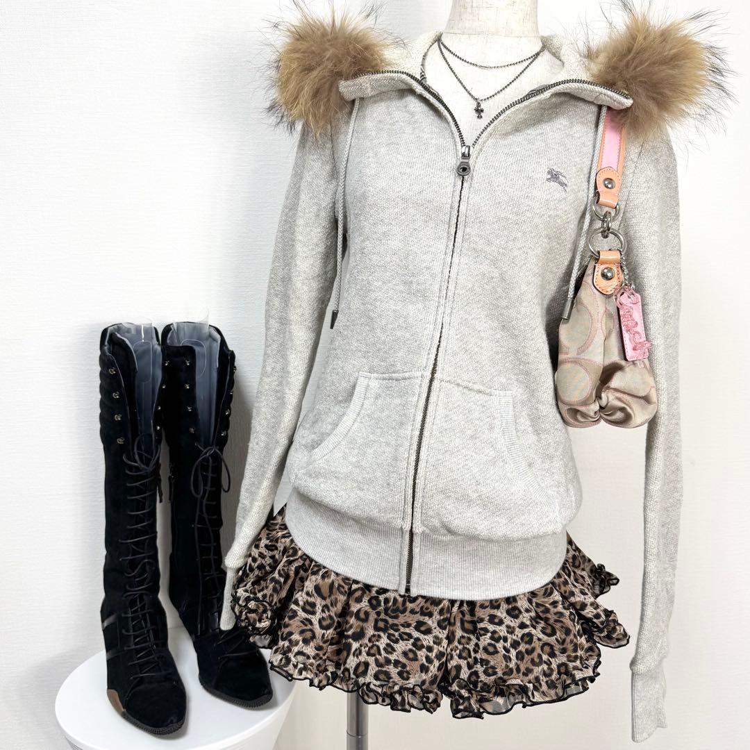 y2k❤️ BURBERRY BLUE LABEL ロゴ ファー ジップパーカー