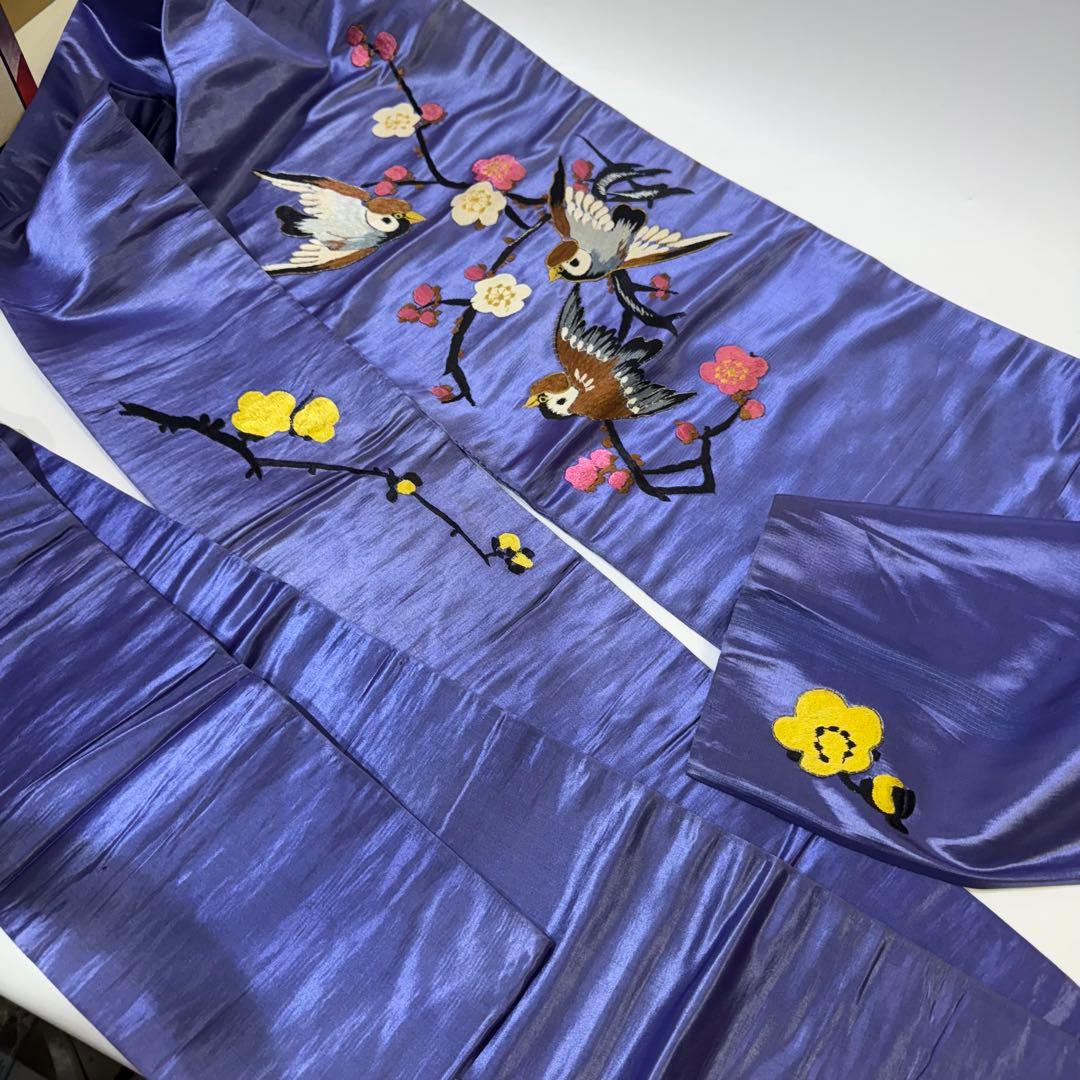 H*N様 雀　スズメ　アンティーク　名古屋帯　刺繍帯　紫　パープル　梅