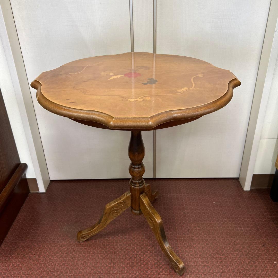 イタリア製　猫脚　アンティーク調　花台　コーヒーテーブル ブラウン 木製 象嵌