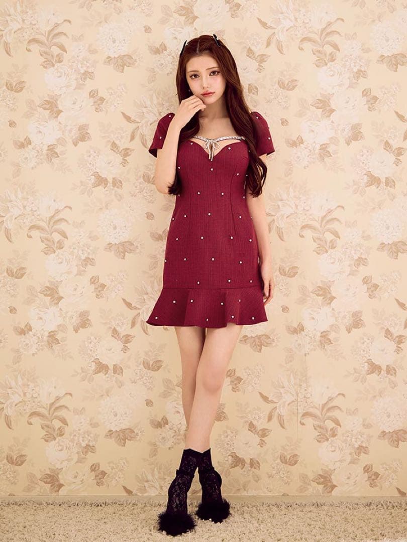 ビジューリボンマーメイドミニドレス