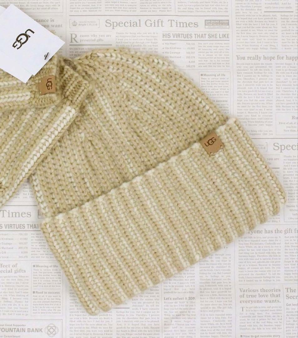 UGG ベージュ ビーニー ニット帽 クリーム アグ ストラップ