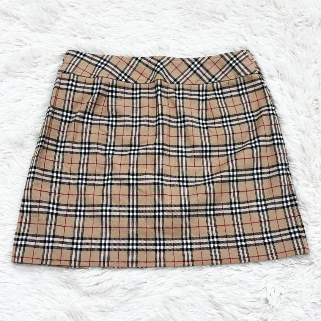 バーバリー ブルーレーベル ノバチェック ウール ミニ スカート タイト 38