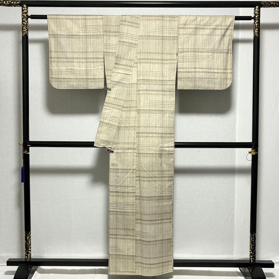 m131＋　D147 雪花紬　五代目　諏訪好風　チェック柄　正絹　着物袷　極美品