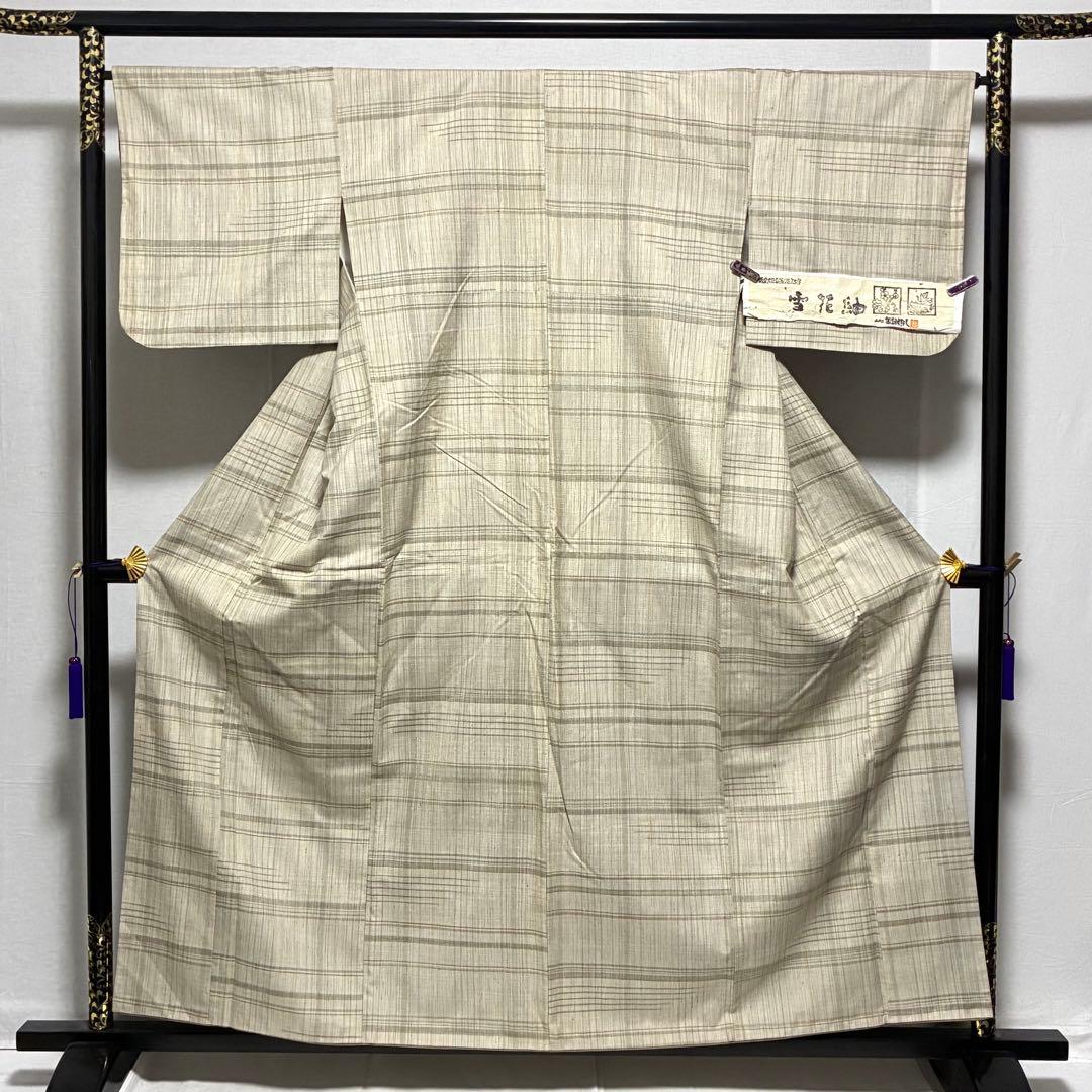 m131＋　D147 雪花紬　五代目　諏訪好風　チェック柄　正絹　着物袷　極美品