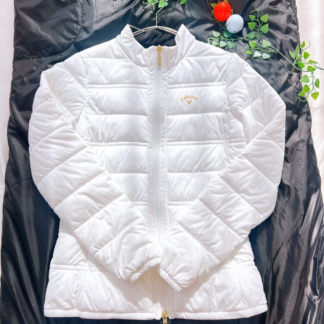 極美品 キャロウェイ 中綿ジャケット バック裾プリーツ 白 Ｌ