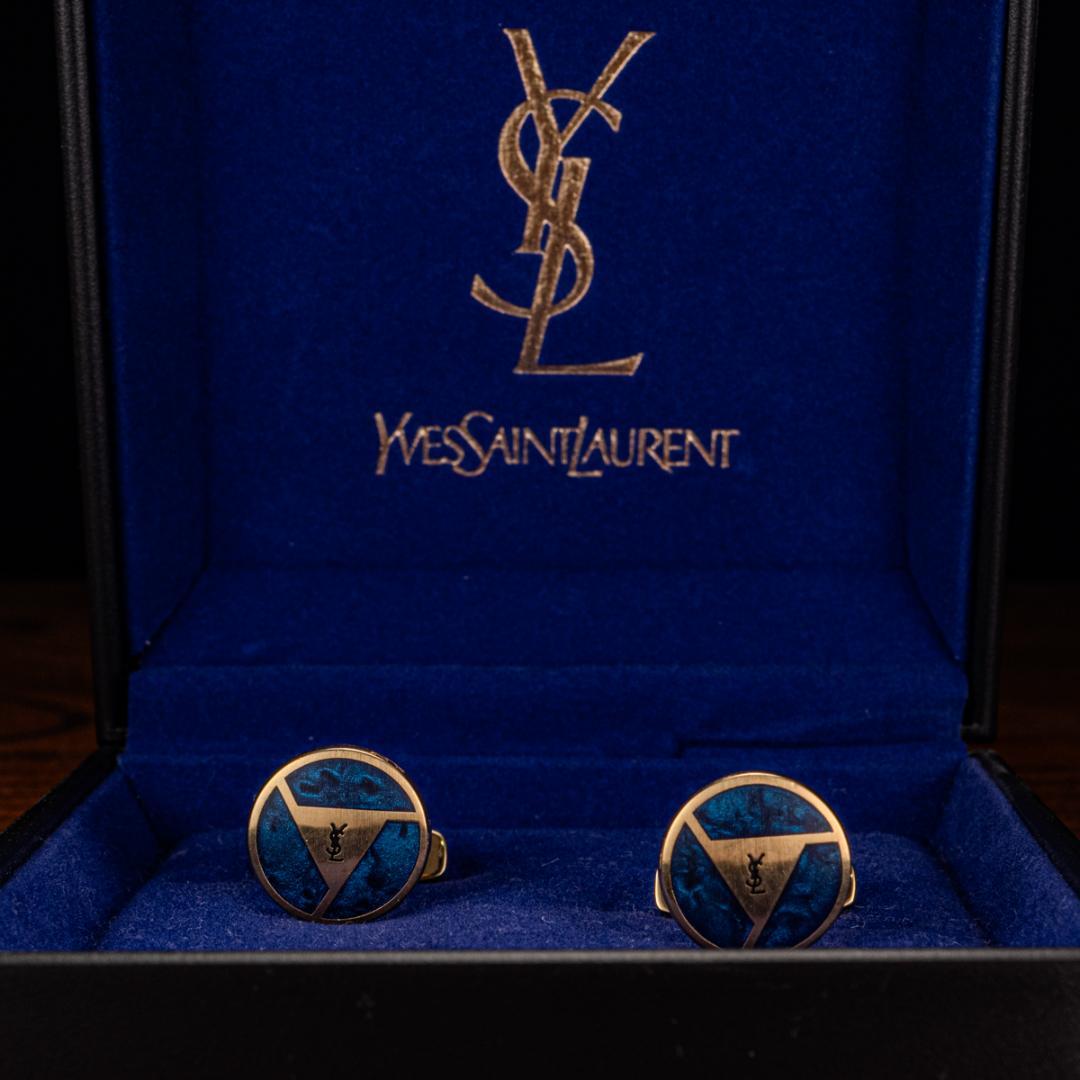 わんわん オールドサンローラン ブルーマーブル トライアングルシェイプ