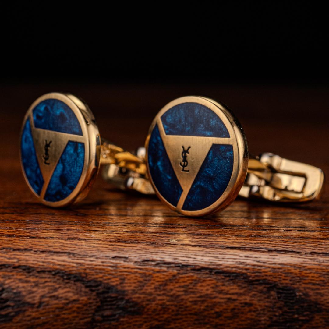 わんわん オールドサンローラン ブルーマーブル トライアングルシェイプ