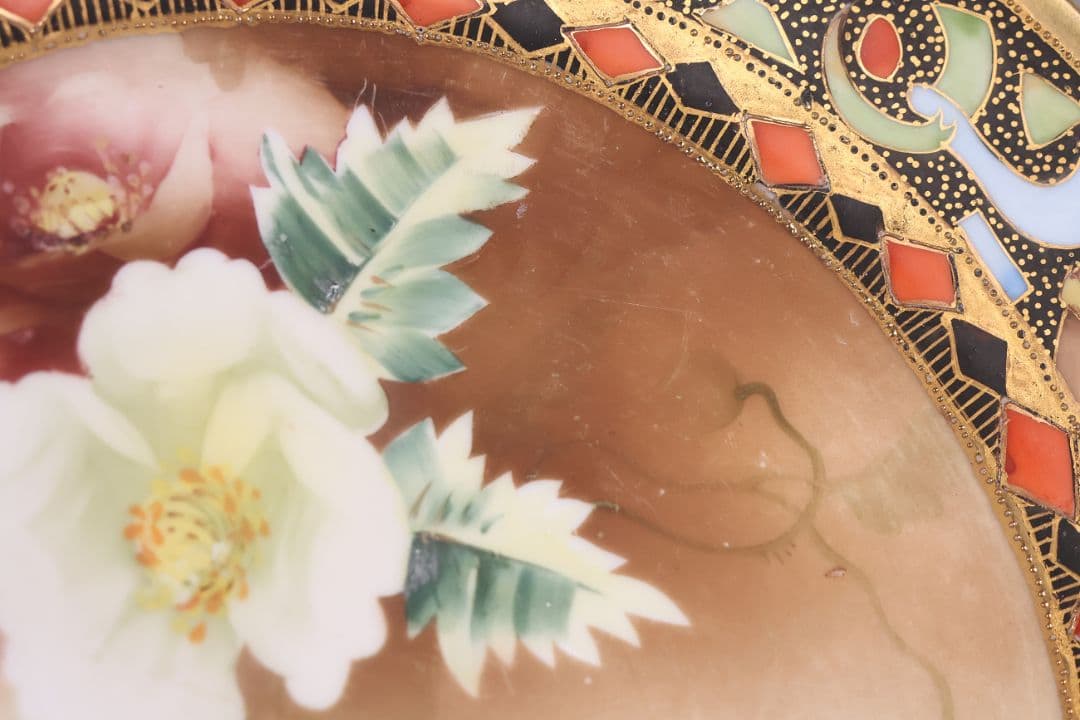 【CM289】オールドノリタケ 花図 プレート 26.5cm 明治 皿 陶磁器