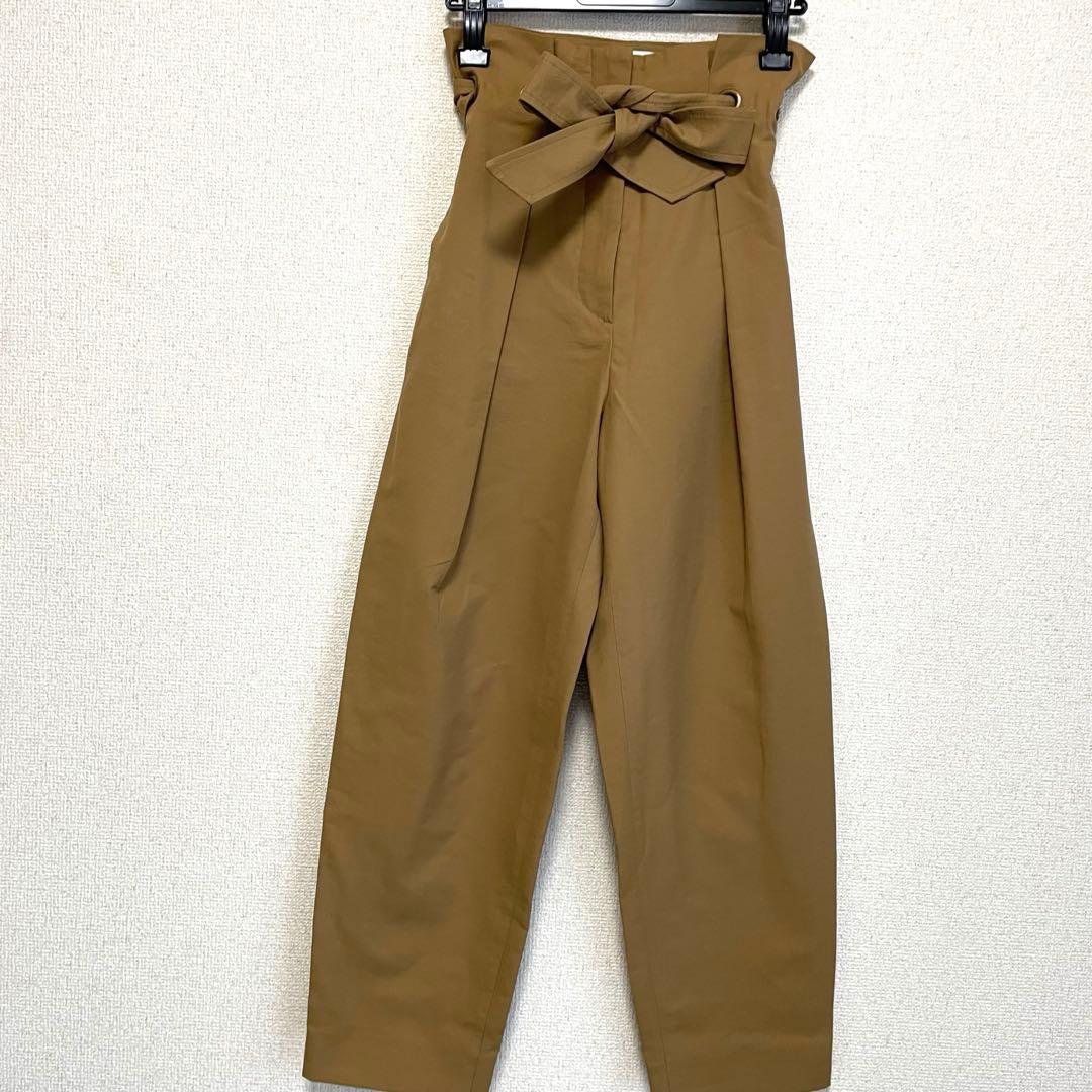 【美品】【最高級白タグ】マックスマーラ ワイドパンツ ブラウン ウエストリボン