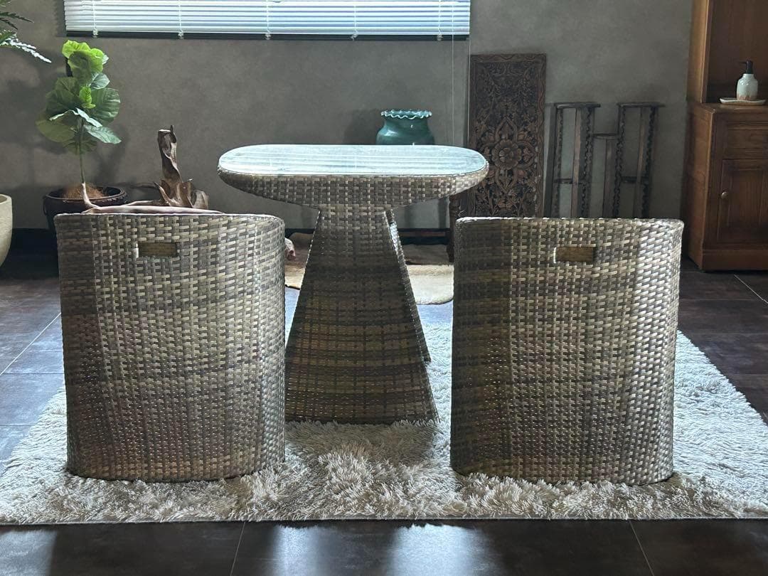 ラタンチェア　ガーデンテーブルセット　バルコニー　べランピング　コンパクト　RZ