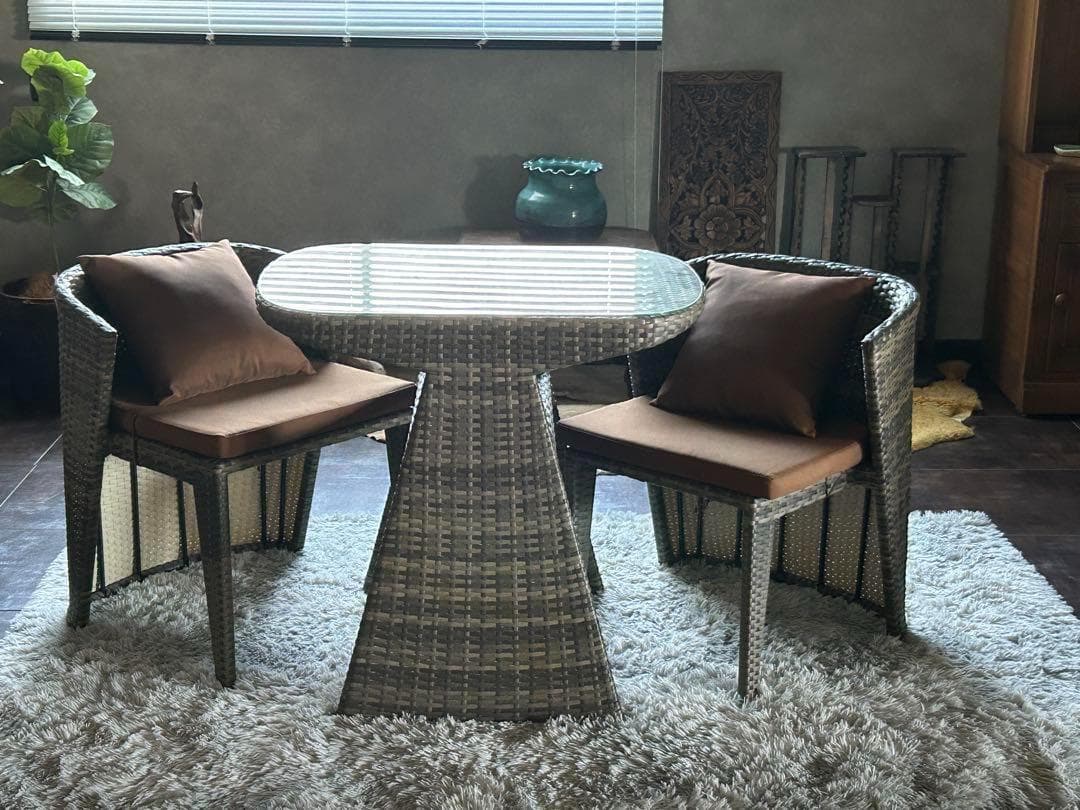 ラタンチェア　ガーデンテーブルセット　バルコニー　べランピング　コンパクト　RZ