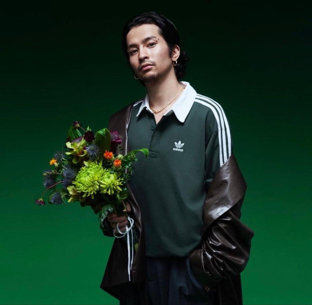 常田大希着用 adidas 3ストライプ ラグビー ロングスリーブ ポロ 2XL