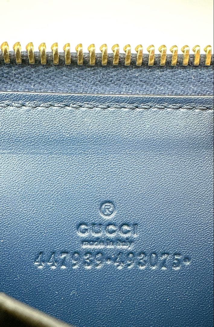 GUCCI グッチ ケース GG シマ ラウンドファスナー ネイビー