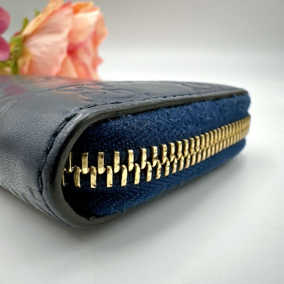 GUCCI グッチ ケース GG シマ ラウンドファスナー ネイビー